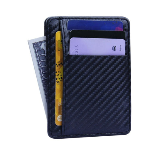 New Fashion Pu Leather Carbon Fiber Wallet Mini Slim Wallets Business Men Credit Card ID Holder with RFID Anti-chief Purse